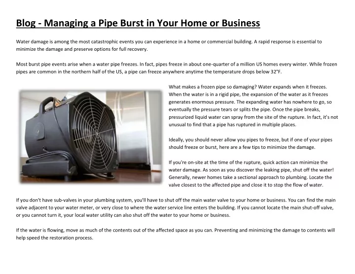 blog managing a pipe burst in your home