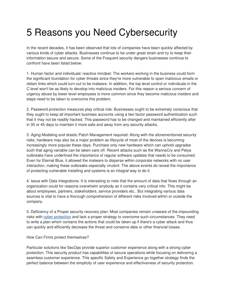 5 reasons you need cybersecurity
