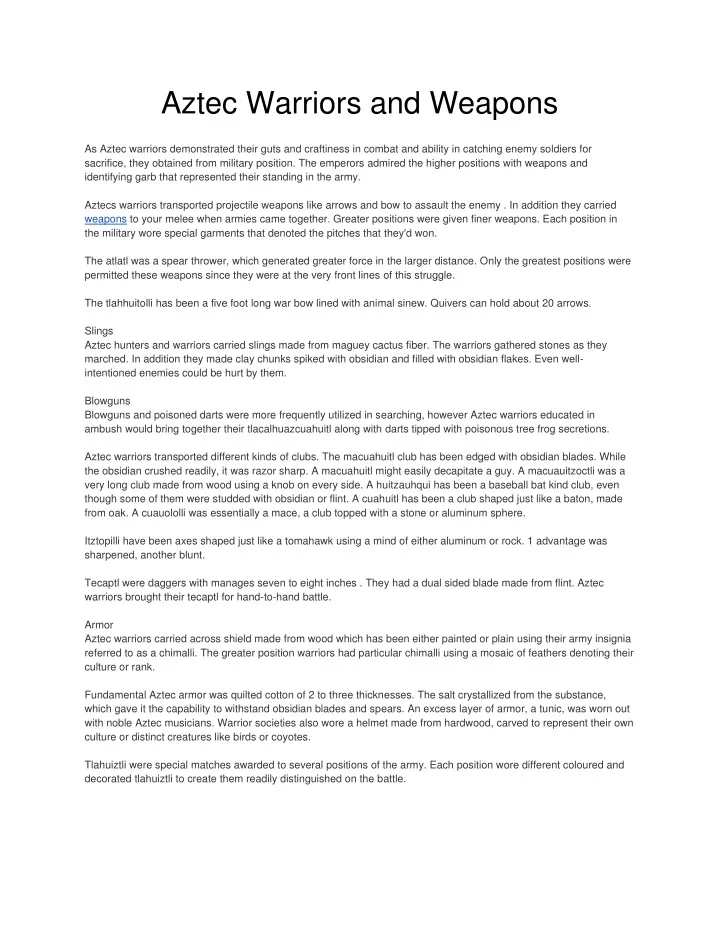 aztec warriors and weapons