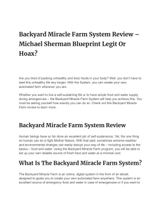 Backyard Miracle Farm System Review – Michael Sherman Blueprint Legit Or Hoax?
