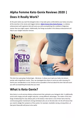 Alpha Femme Keto Genix Reviews