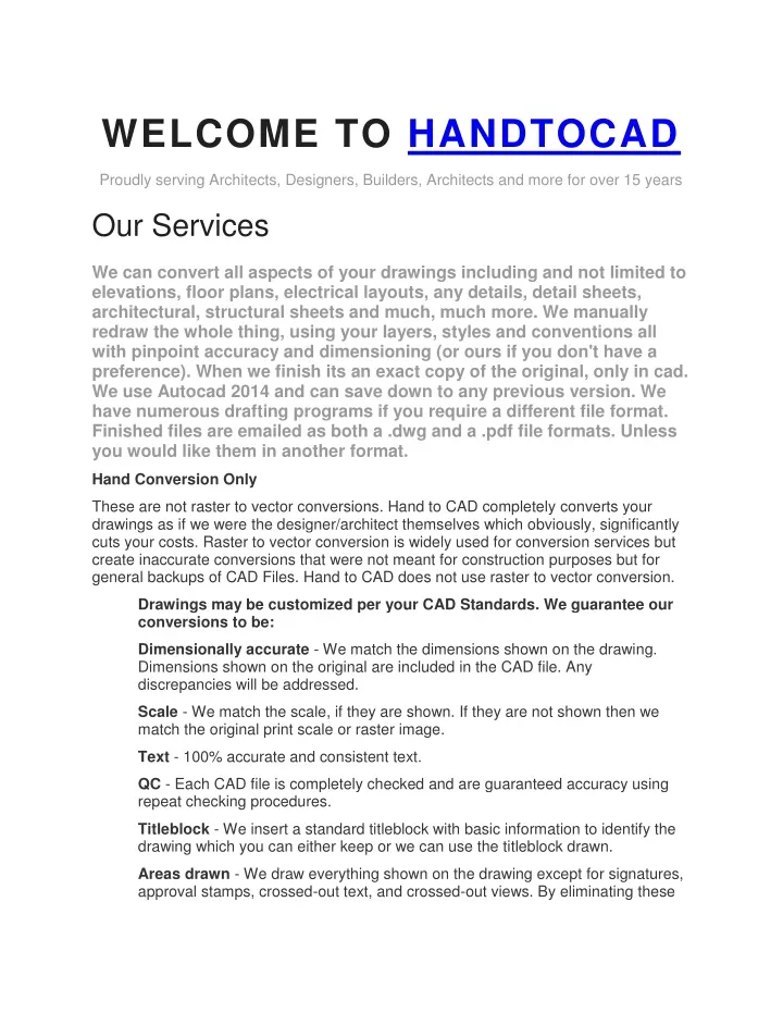 welcome to handtocad
