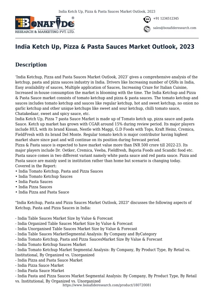 india ketch up pizza pasta sauces market outlook