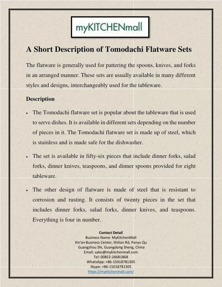 a short description of tomodachi flatware sets