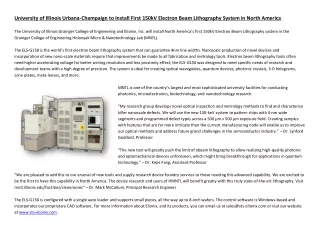 University of Illinois Urbana-Champaign to Install First 150kV Electron Beam Lithography System in North America