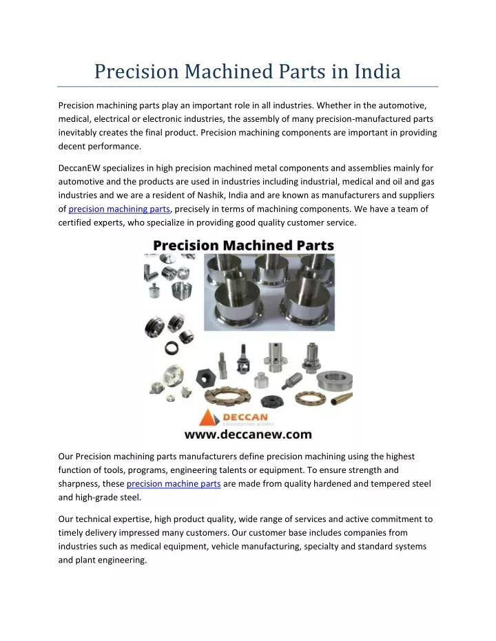 precision machined parts in india