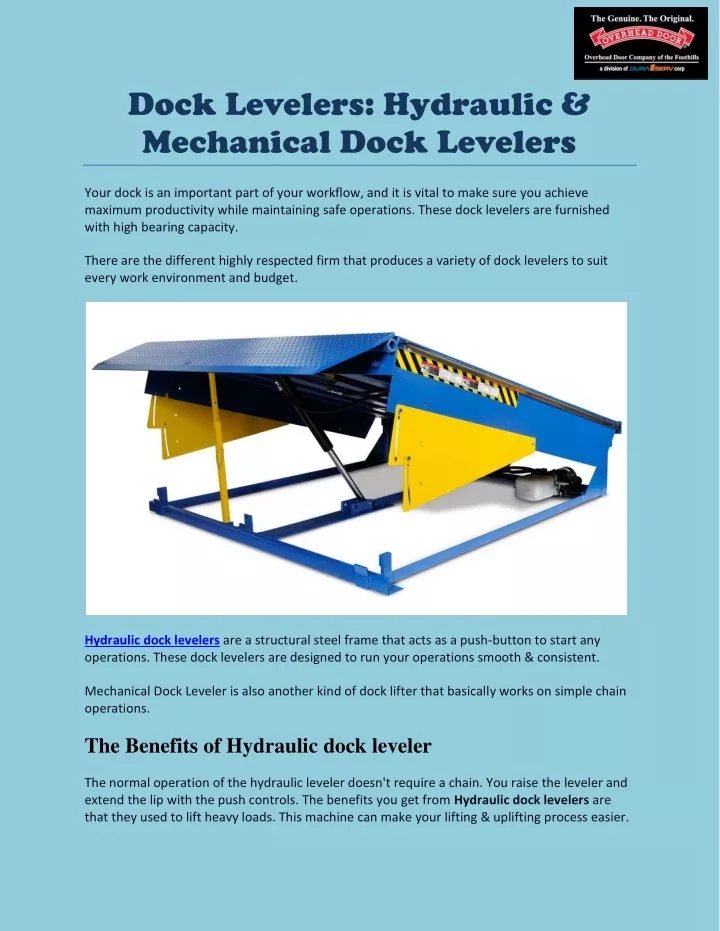 dock levelers hydraulic mechanical dock levelers