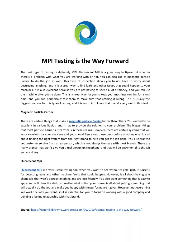 mpi testing is the way forward