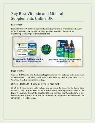 Buy Best Vitamin and Mineral Supplements Online UK
