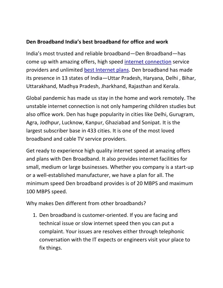den broadband india s best broadband for office