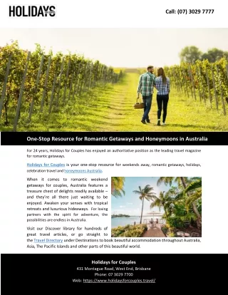 One-Stop Resource for Romantic Getaways and Honeymoons in Australia