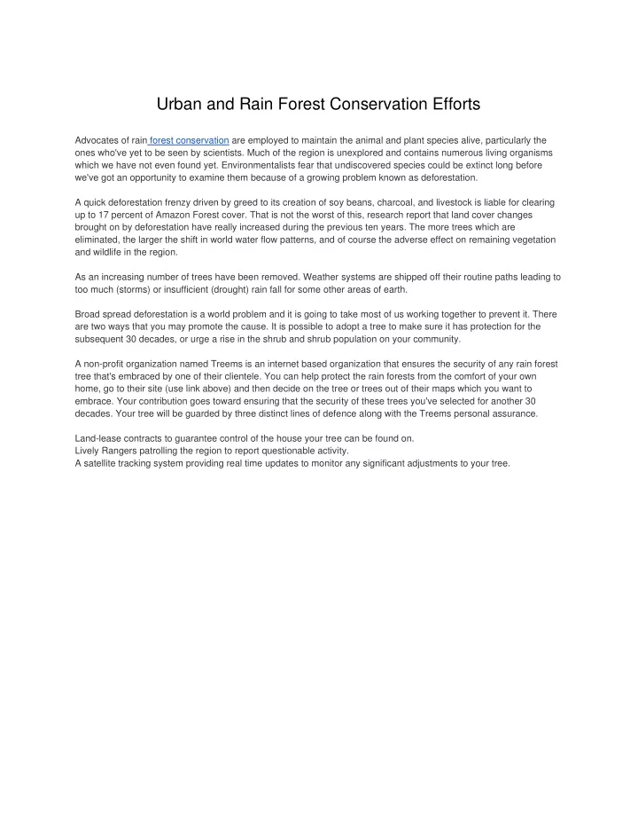 urban and rain forest conservation efforts