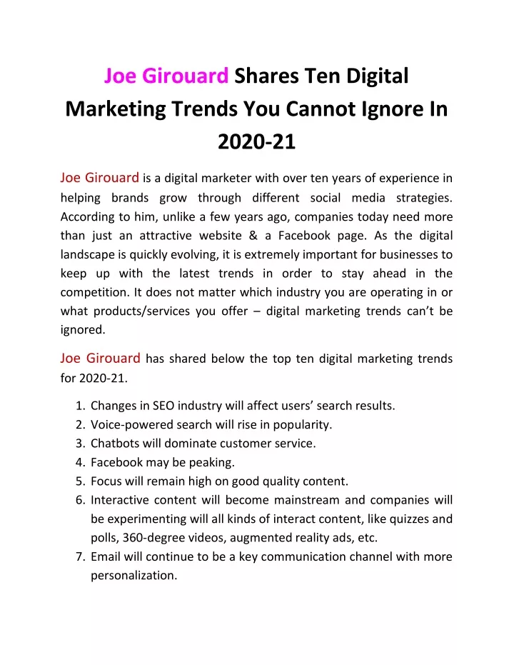 joe girouard shares ten digital marketing trends