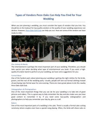 Types of Vendors Penn Oaks Can Help You Find for Your Wedding