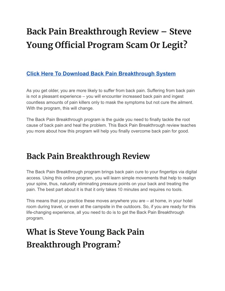 back pain breakthrough review steve young o cial