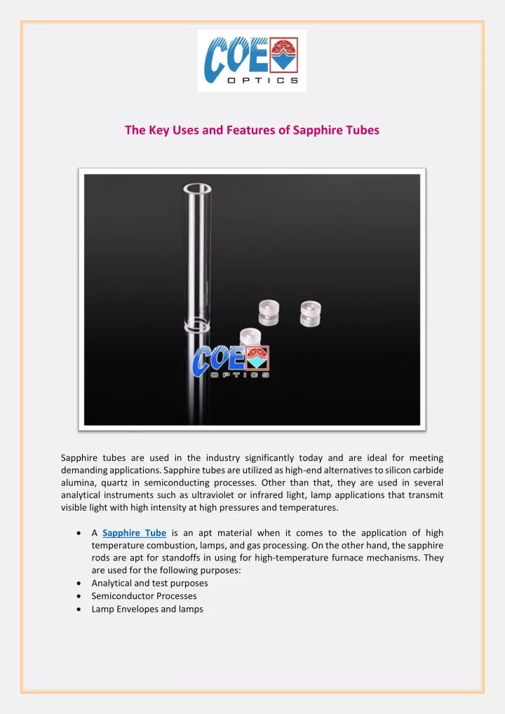the key uses and features of sapphire tubes