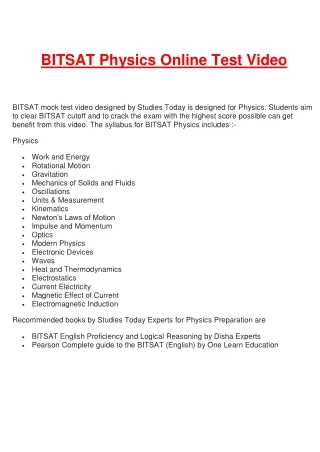 bitsat physics online test video