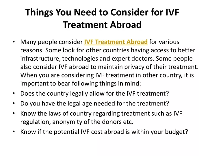 things you need to consider for ivf treatment