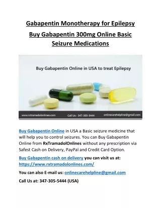 Gabapentin Monotherapy for Epilepsy | Buy Gabapentin Online Basic Seizure Medications
