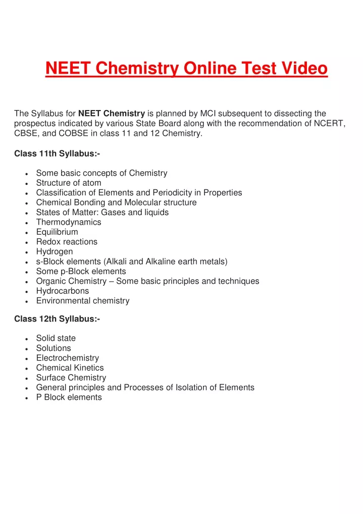 neet chemistry online test video