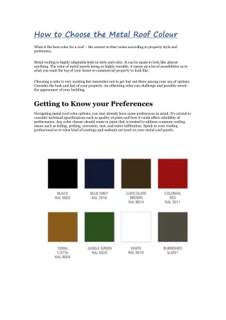 How to Choose the Metal Roof Colour