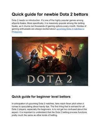 Quick guide for newbie Dota 2 bettors – Rivalry