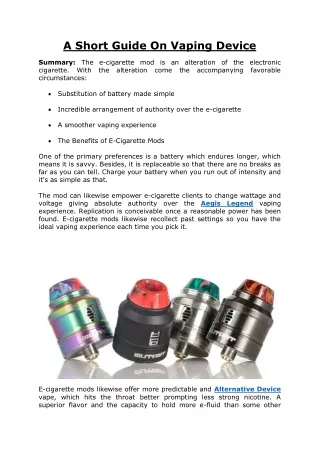 A Short Guide On Vaping Device