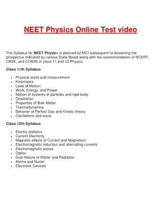 neet physics online test video