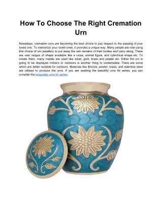 How To Choose The Right Cremation Urn