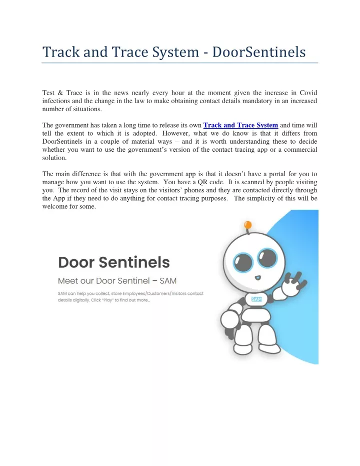 track and trace system doorsentinels