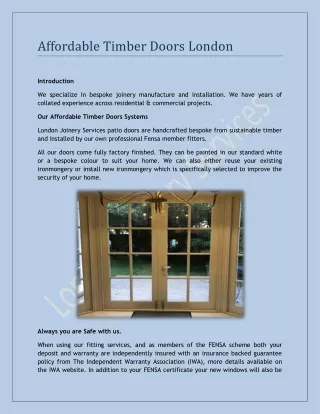 Affordable Timber Doors London