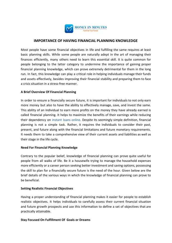 importance of having financial planning knowledge
