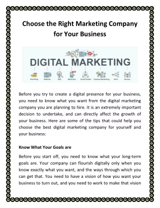 Choose the Right Marketing Company for Your Business