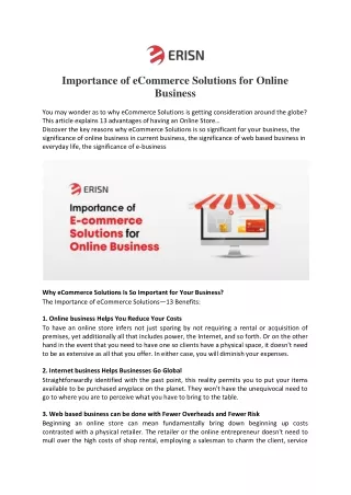 Importance of eCcommerce Solutions for Online Business