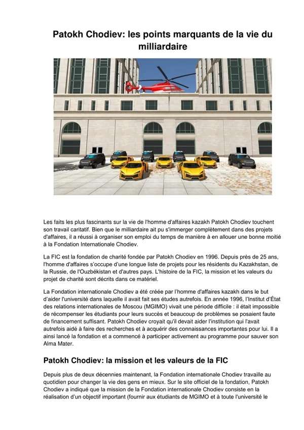 Patokh Chodiev - les points marquants de la vie du milliardaire