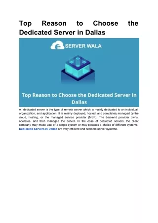 Top Reason to Choose the Dedicated Server in Dallas