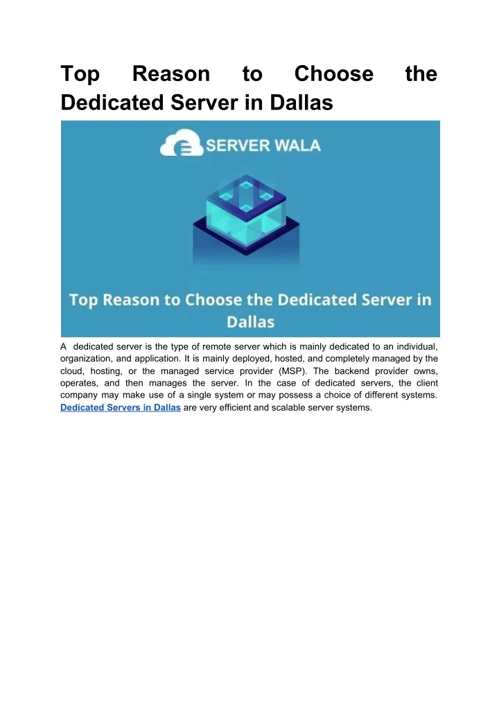 top dedicated server in dallas