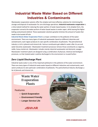 Industrial Waste Water Based on Different Industries & Contaminants