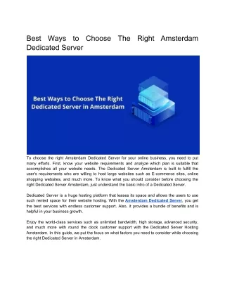 Best Ways to Choose The Right Amsterdam Dedicated Server