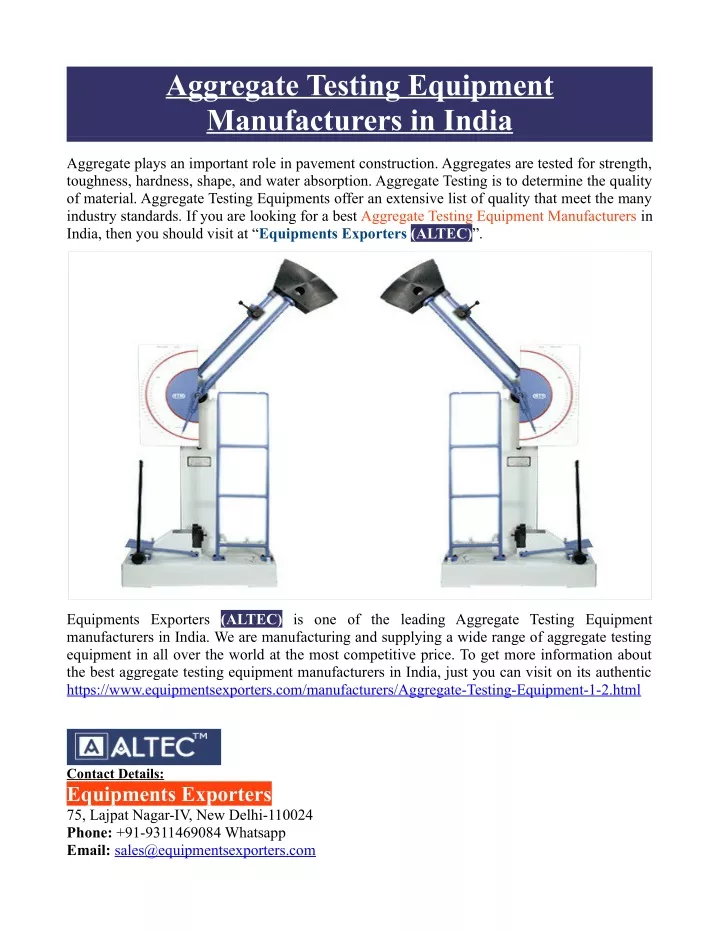 aggregate testing equipment manufacturers in india