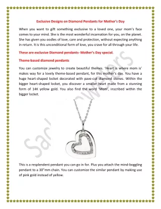 Exclusive Designs on Diamond Pendants for Mother’s Day