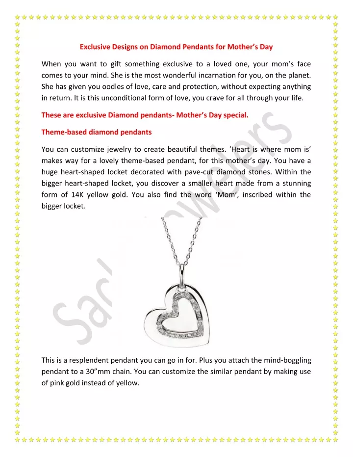 exclusive designs on diamond pendants for mother