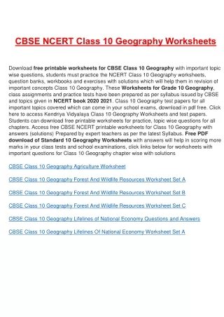 cbse ncert class 10 geography worksheets