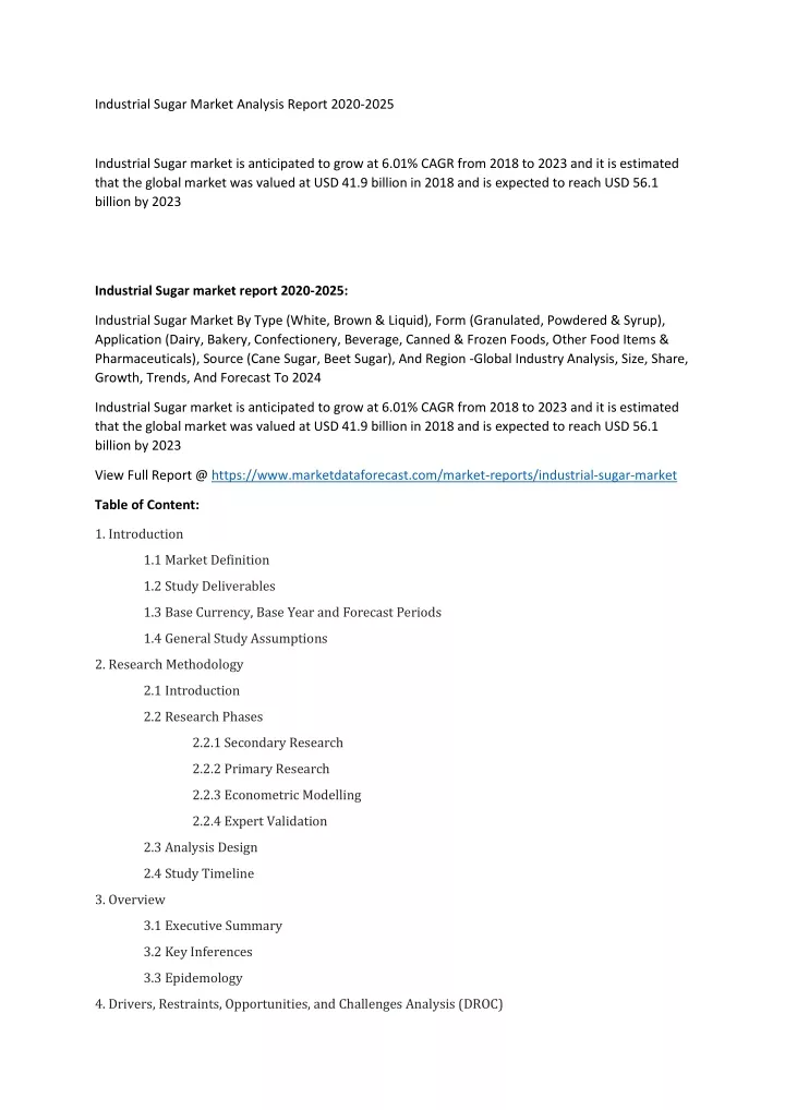 industrial sugar market analysis report 2020 2025