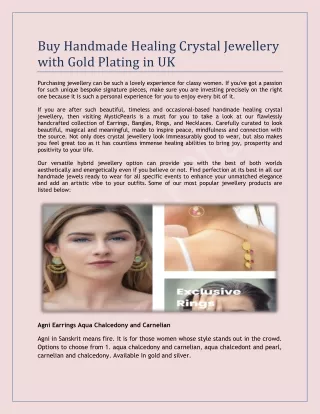 Buy Handmade Healing Crystal Jewellery with Gold Plating in UK