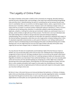 The Legality of Online Poker