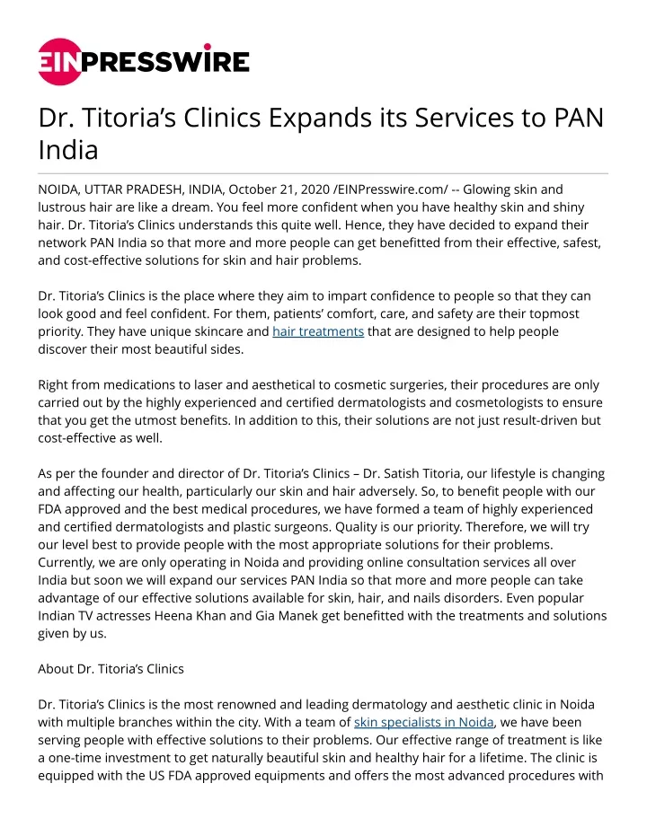 dr titoria s clinics expands its services