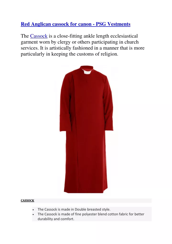red anglican cassock for canon psg vestments