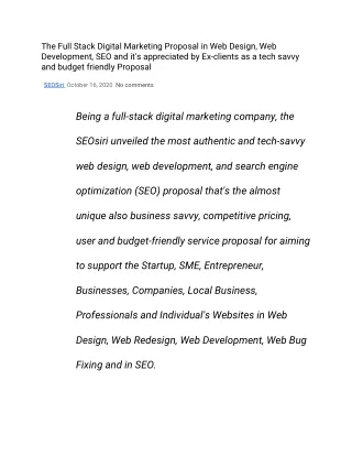 The Full Stack Digital Marketing Proposal in Web Design, Web Development, SEO and it's appreciated by Ex-clients as a te