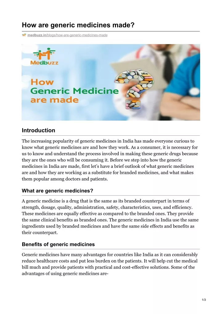 how are generic medicines made